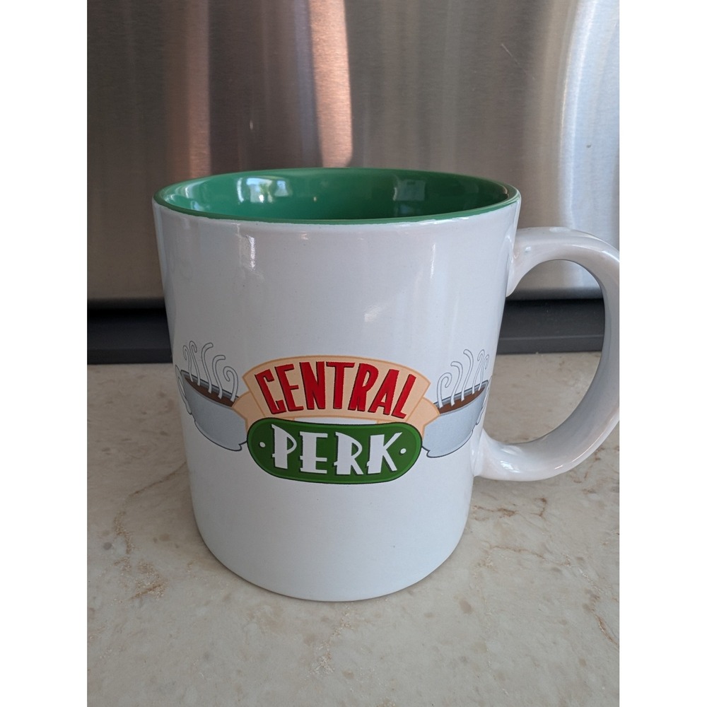 Friends TV Show Coffee Mug Central Perk 20oz Silver Buffalo White Green Ceramic